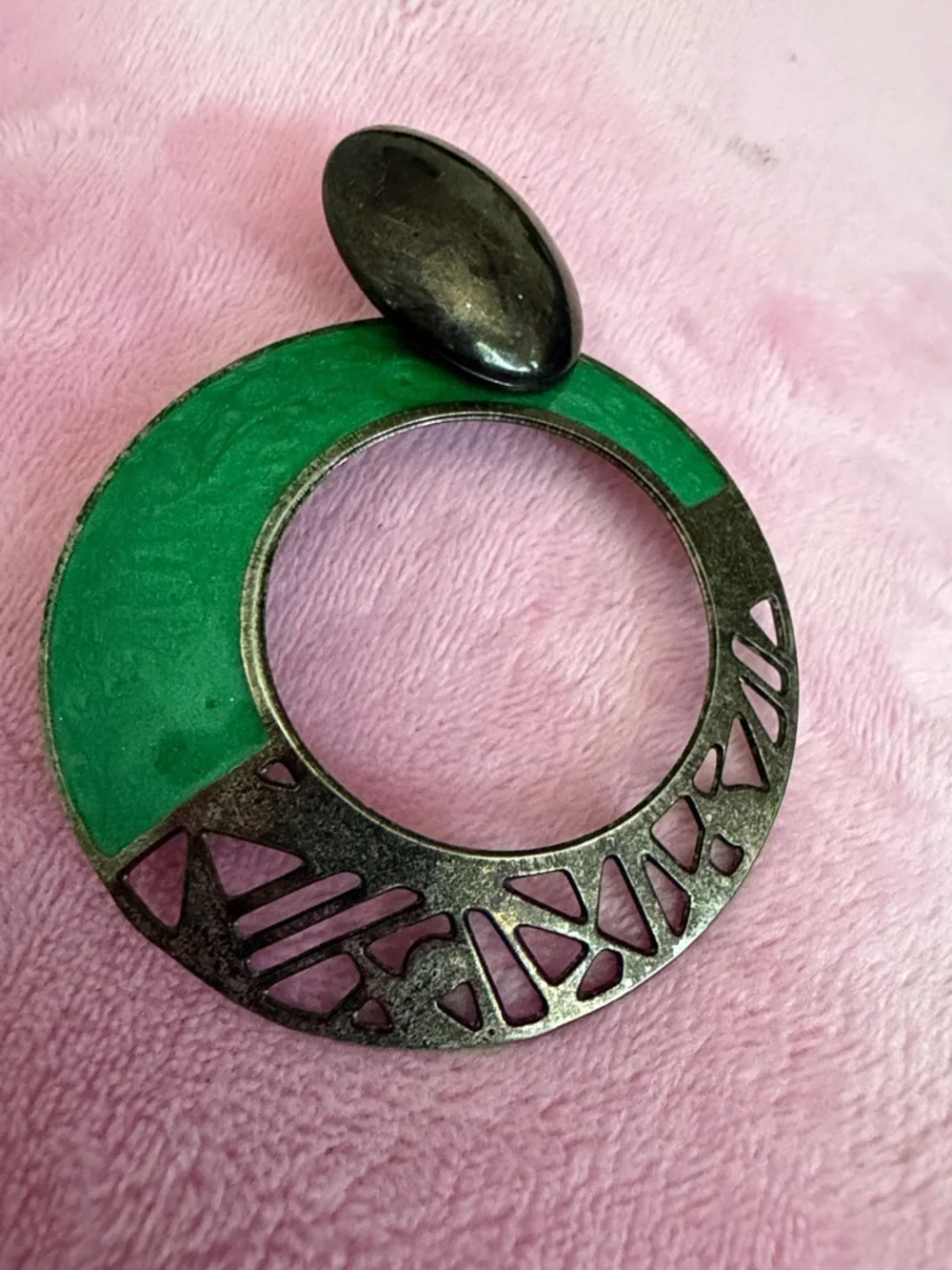 Vintage Modernist Design Green Hoop Drop Earrings - Women Jewelry - Picture 3 of 5